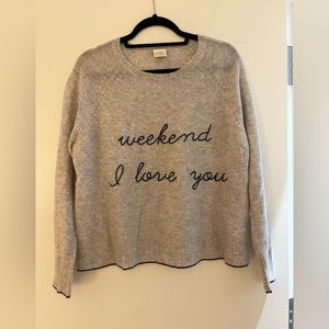 Gray cashmere “weekend I love you” sweater in perfect condition